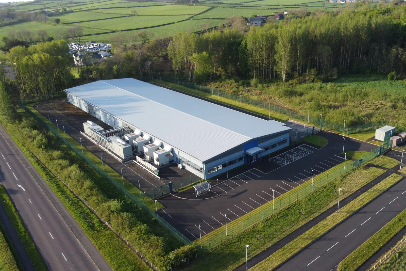 Aerial view of a large data center campus