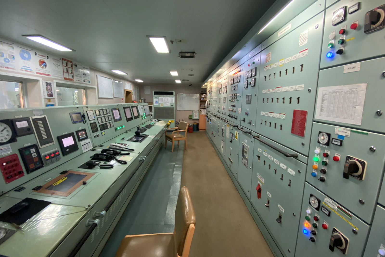 Grid control room with instrument panels